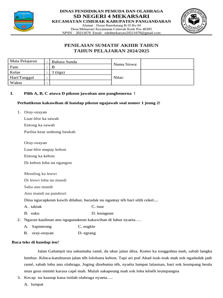 Soal Bahasa Sunda Kelas 3 New PDF