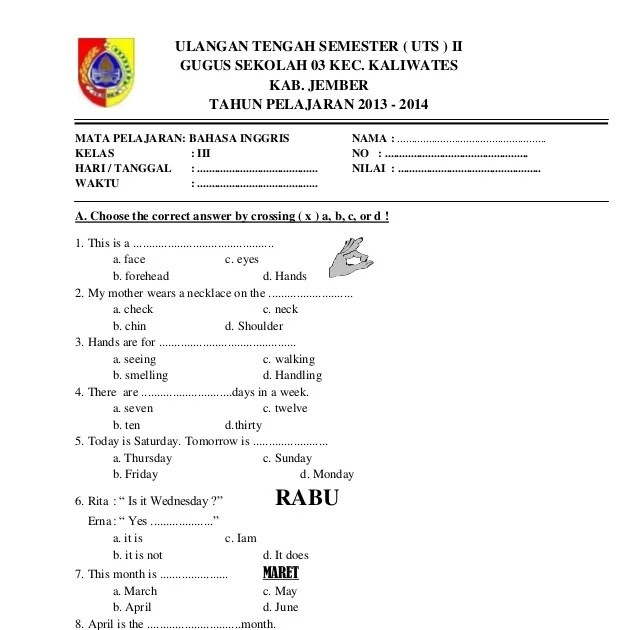 Soal Uts Bahasa Sunda Kelas 2 Semester 2 Dalchaebi
