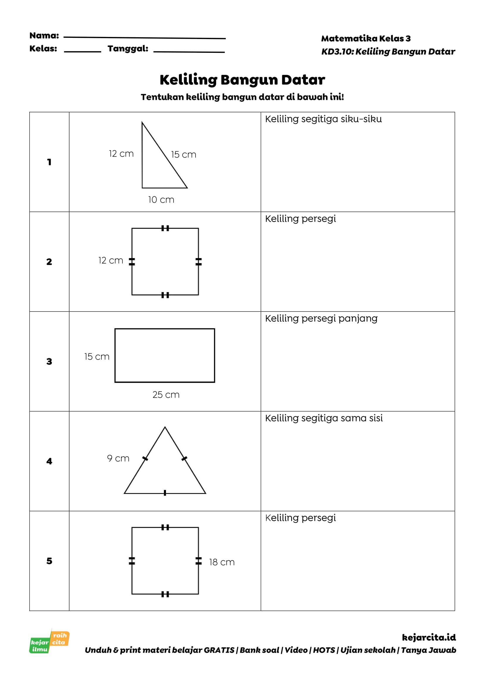 Materi Belajar Soal Matematika Kelas 3 - Keliling Bangun Datar
