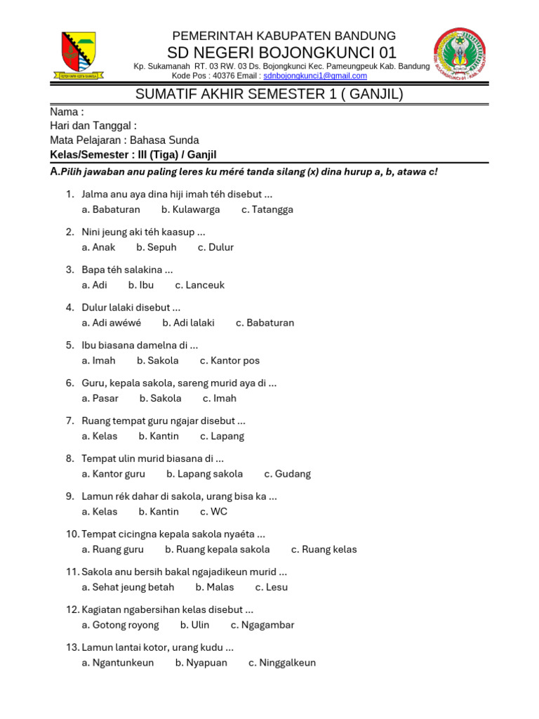 Soal Bahasa Sunda Kelas 3 Ganjil PDF