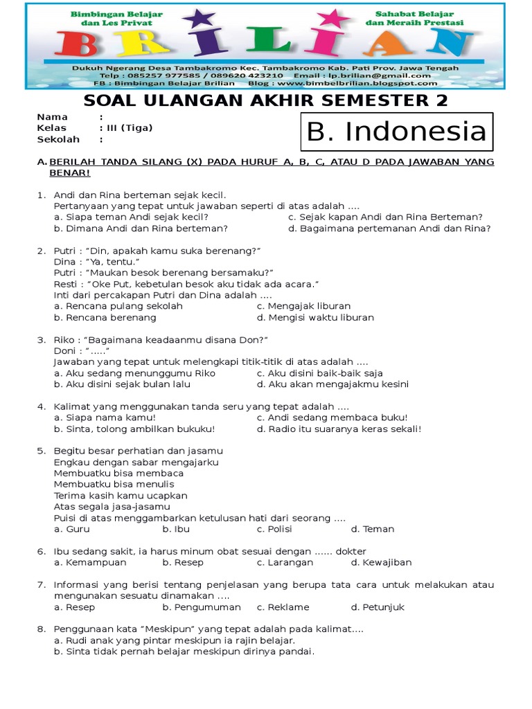 Menguasai Bahasa Indonesia Kelas 3 SD Semester 2 Panduan Lengkap Soal