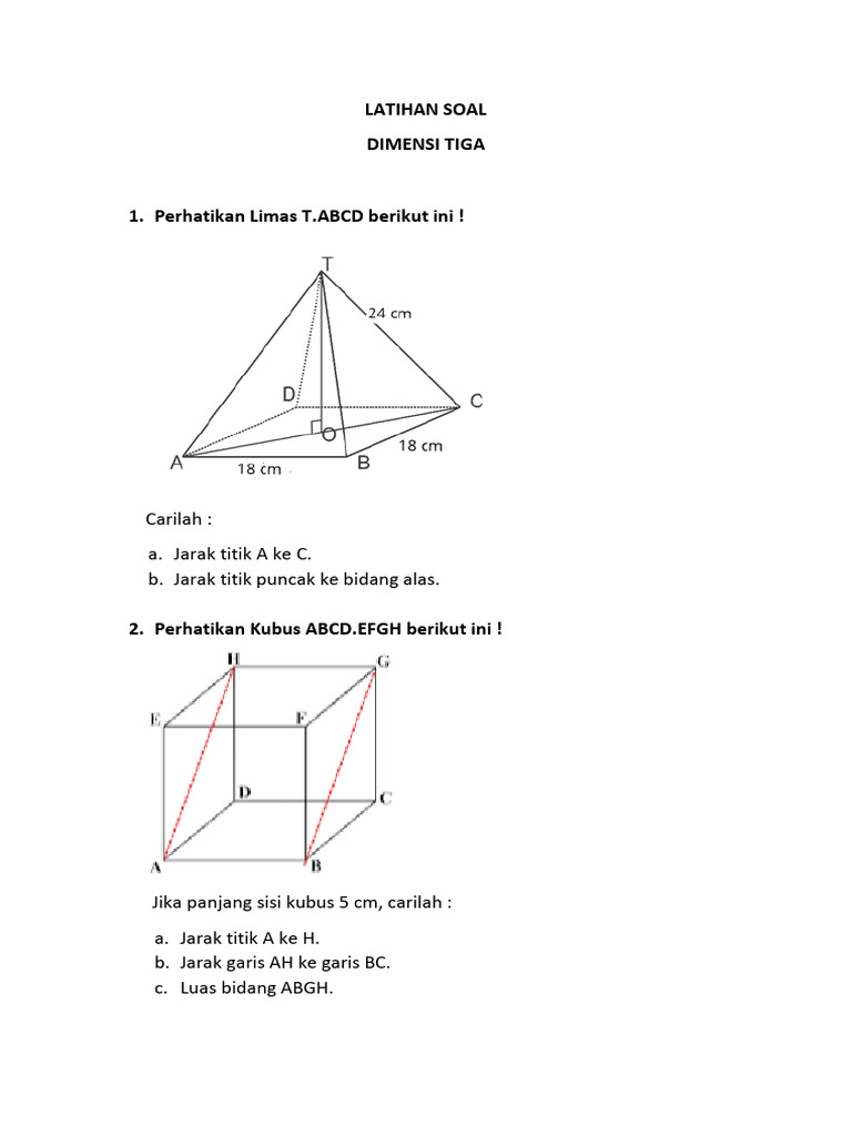 Latihan Soal Dimensi Tiga Kelas 12 PDF