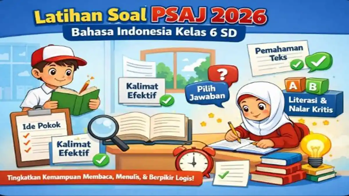 40 Contoh Soal PSAJ Bahasa Indonesia Kelas 6 SD 2026 Prediksi Ujian