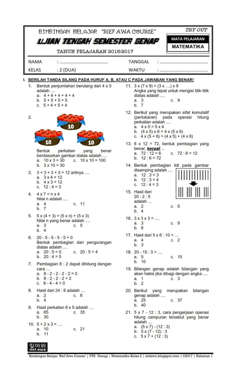 contoh soal matematika di kognitif 3 kelas 6